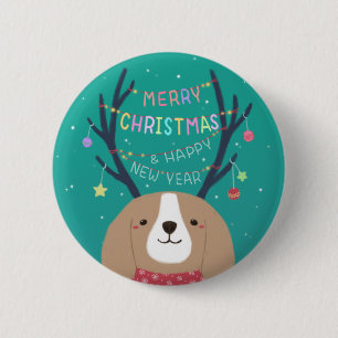 Merry Christmas: Beagle Illustration Art 2 Inch Round Button