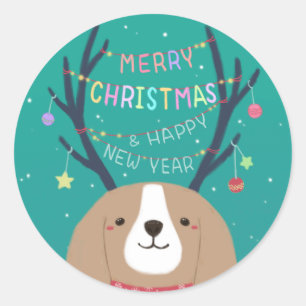 Merry Christmas: Beagle Illustration Art Classic Round Sticker