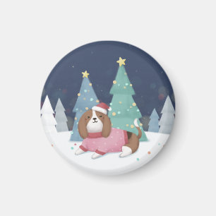 Merry Christmas: Beagle Illustration Art Magnet
