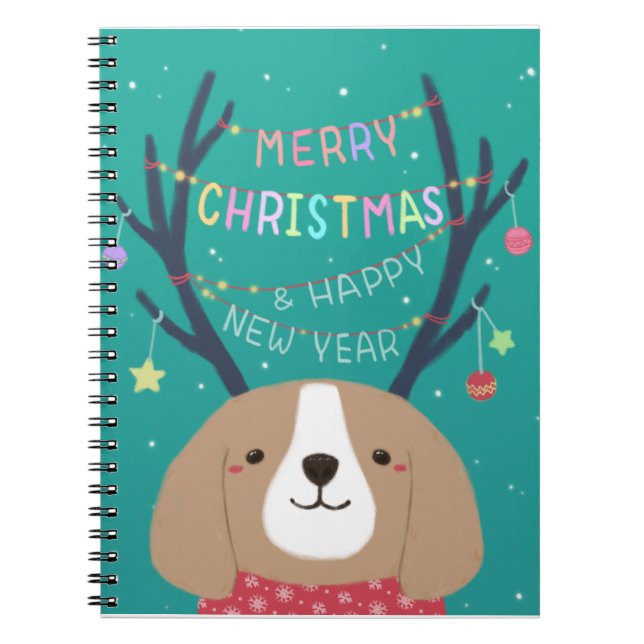 Merry Christmas: Beagle Illustration Art Notebook (Front)
