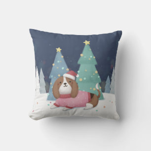 Merry Christmas: Beagle Illustration Art Throw Pillow