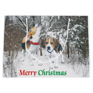 Merry Christmas Beagle Pups Snowy Gift Bag