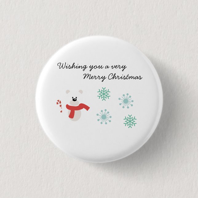 Merry Christmas Bear 1 Inch Round Button (Front)