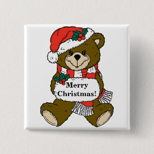 Merry Christmas Bear 2 Inch Square Button