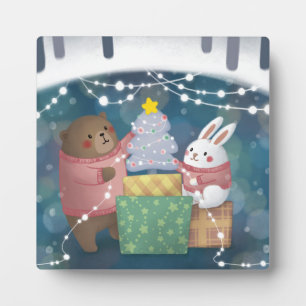 Merry Christmas: Bear & Bunny Plaque