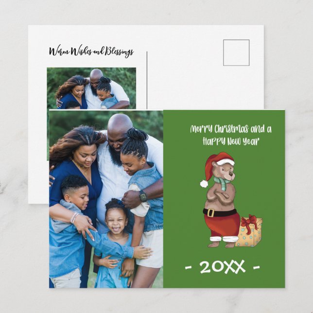 Merry Christmas Bear Family Photo Christmas Postcard (Front/Back)