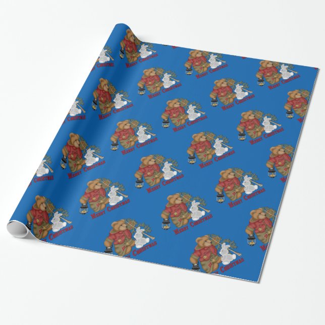 Merry Christmas Bear Holiday Wrapping Paper (Unrolled)
