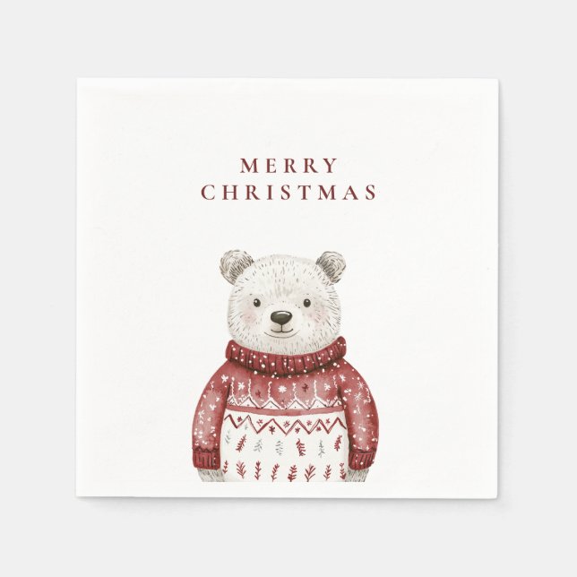 Merry Christmas Bear in a Sweater Napkin (Front)