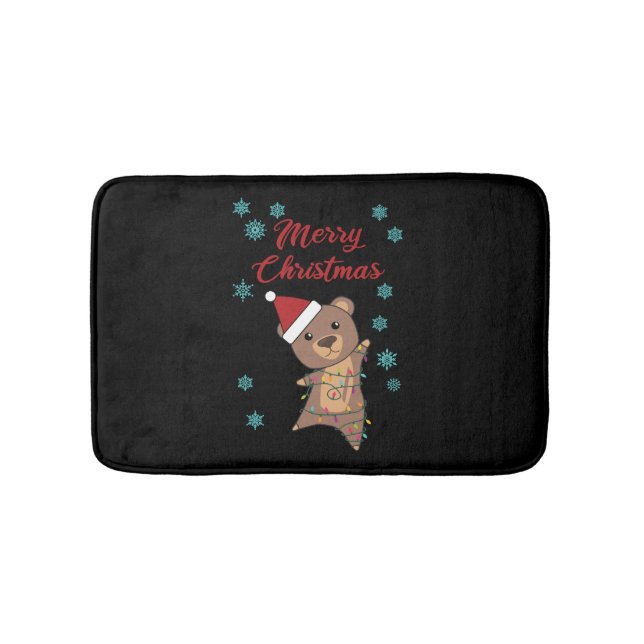 Merry Christmas Bear Snow Winter Bear Teddy Bath Mat (Front)