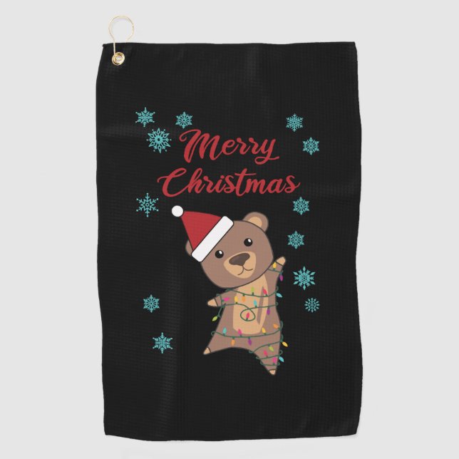 Merry Christmas Bear Snow Winter Bear Teddy Golf Towel (Front)