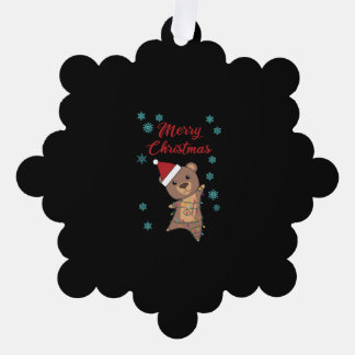 Merry Christmas Bear Snow Winter Bear Teddy Ornament Card