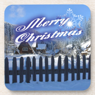 Merry Christmas - Beautiful Log Cabin in the Snow Coaster