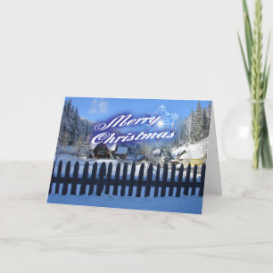 Merry Christmas - Beautiful Log Cabin in the Snow Holiday Card