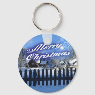 Merry Christmas - Beautiful Log Cabin in the Snow Keychain
