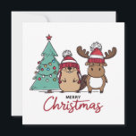 Merry Christmas Beaver And Moose  Holiday Card<br><div class="desc">Cute "Merry Christmas" design depicts a cute beaver and moose,  and a Christmas tree in the background.  This colorful and eye-catching xmas animal design makes a nice Christmas gift for anyone who likes moose,  beaver,  animals,  and funny Christmas images.</div>