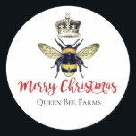Merry Christmas Beekeeper Farm Apiary Bee Crown Classic Round Sticker<br><div class="desc">Merry Christmas apiary promotional sticker for the holidays. Use for packages,  give to customers,  and label honey products.</div>