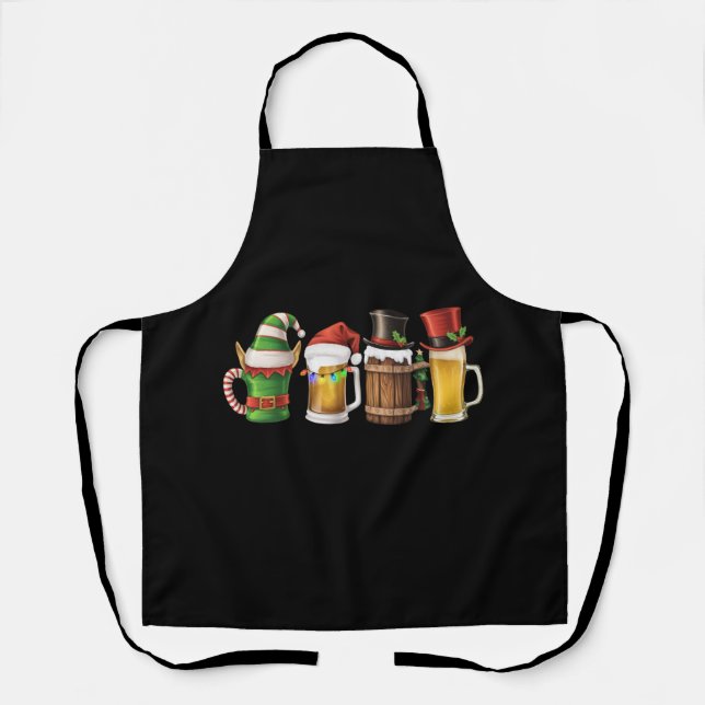 Merry Christmas Beers Drinking Santa Beer Lover  Apron (Front)