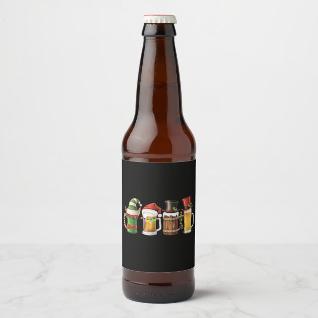 Merry Christmas Beers Drinking Santa Beer Lover  Beer Bottle Label (Front)