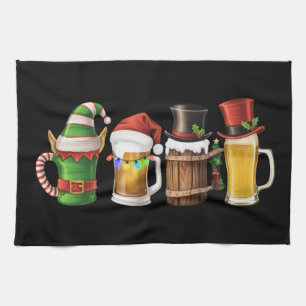 Merry Christmas Beers Drinking Santa Beer Lover Kitchen Towel