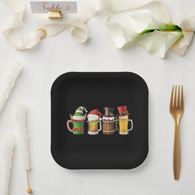 Merry Christmas Beers Drinking Santa Beer Lover  Paper Plate (Wedding)