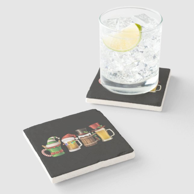 Merry Christmas Beers Drinking Santa Beer Lover  Stone Coaster (Side)