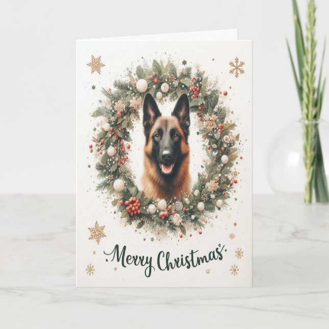 Merry Christmas Belgian Malinois Dog Xmas Holiday Card (Front)