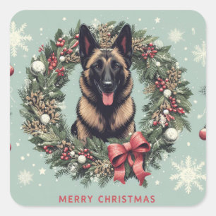 Merry Christmas Belgian Malinois Dog Xmas Square Sticker