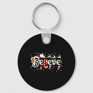 Merry Christmas Believe In Santa Claus Family Paja Keychain