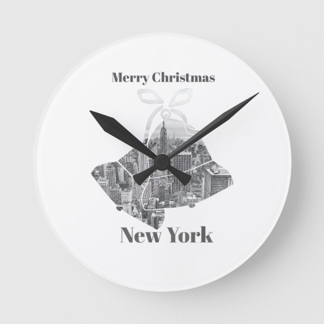Merry Christmas Bell New York Round Clock (Front)