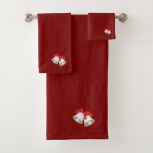 Merry Christmas Bells Dark Red  Bath Towel Set