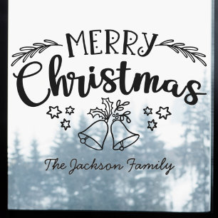 Merry Christmas bells mistletoe stars family name Window Cling