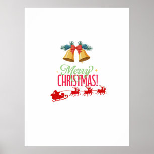 Merry Christmas – Bells & Santa Sleigh Design Poster
