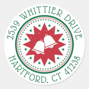 Merry Christmas Bells & Stars Classic Round Sticker