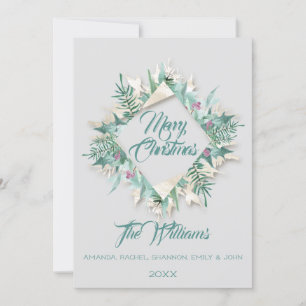 Merry Christmas Belly Framed Monogram Grey Teal Invitation