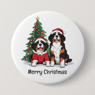 Merry Christmas Bernese Mountain Dogs 3 Inch Round Button