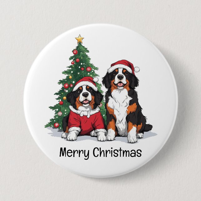 Merry Christmas Bernese Mountain Dogs 3 Inch Round Button (Front)