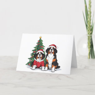 Merry Christmas Bernese Mountain Dogs Holiday Card