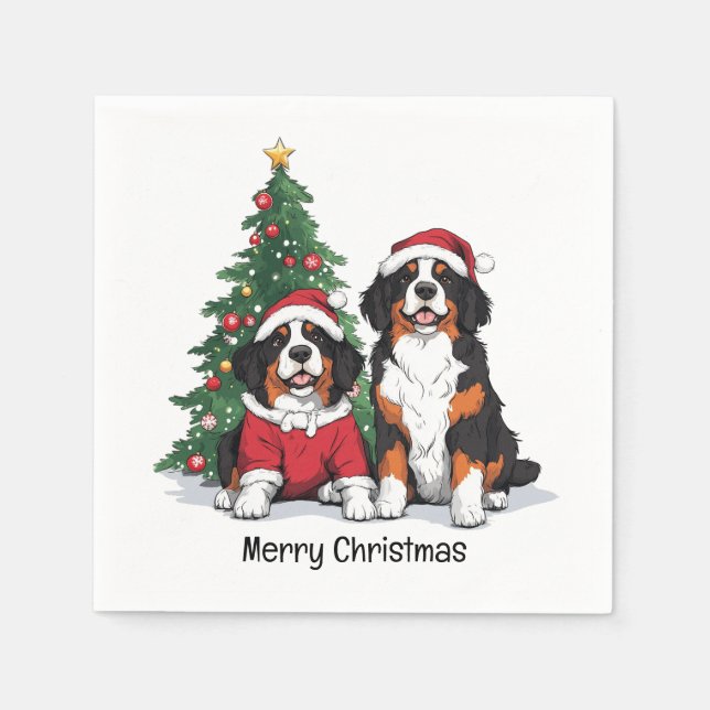 Merry Christmas Bernese Mountain Dogs Napkin (Front)