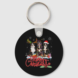 Merry Christmas Bernese Mountain Santa Reindeer Li Keychain