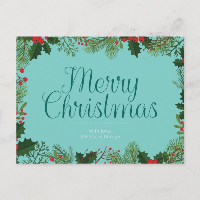 Merry Christmas Berries and Foliage Personalized Postcard (Front)
