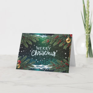 Merry Christmas Berries, Branches and Ornaments  Holiday Card
