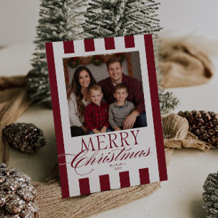 Merry Christmas Berry Red Stripes Holiday Card