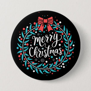 Merry Christmas Berry Wreath 3 Inch Round Button