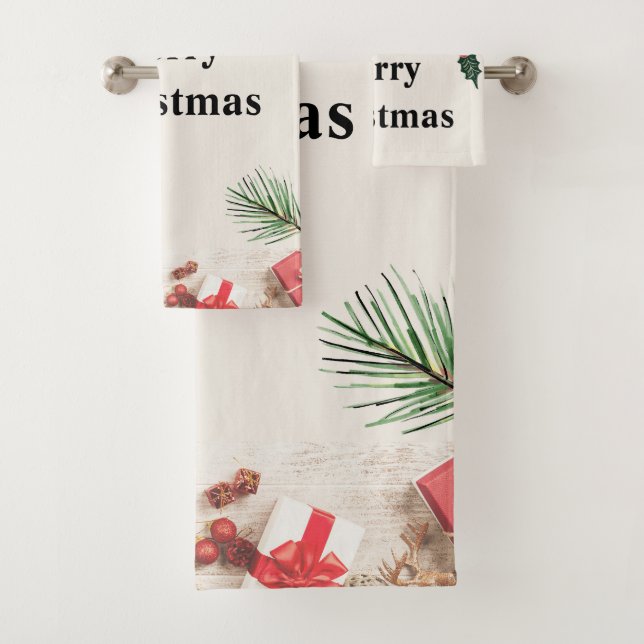 Merry Christmas Best Bathroom Towel Set (Insitu)