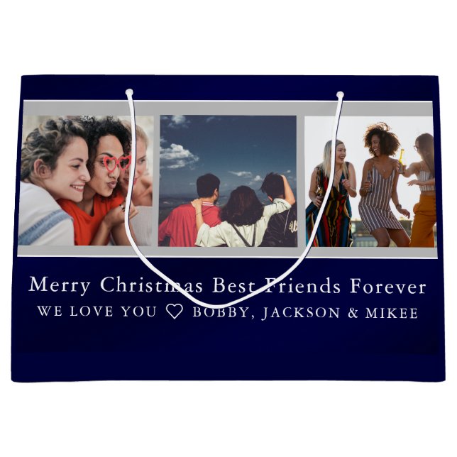 Merry Christmas Best Friends Forever 3 Photo   Large Gift Bag (Front)
