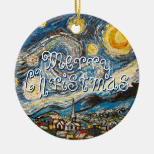 Merry Christmas Best Wishes 2014 Starry Night rep. Ceramic Ornament