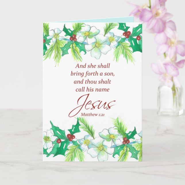 Merry Christmas Bible Verse Matthew Religious Card (Orchid)