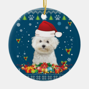 Merry Christmas Bichons Frise Dog Ugly Sweater Ceramic Ornament