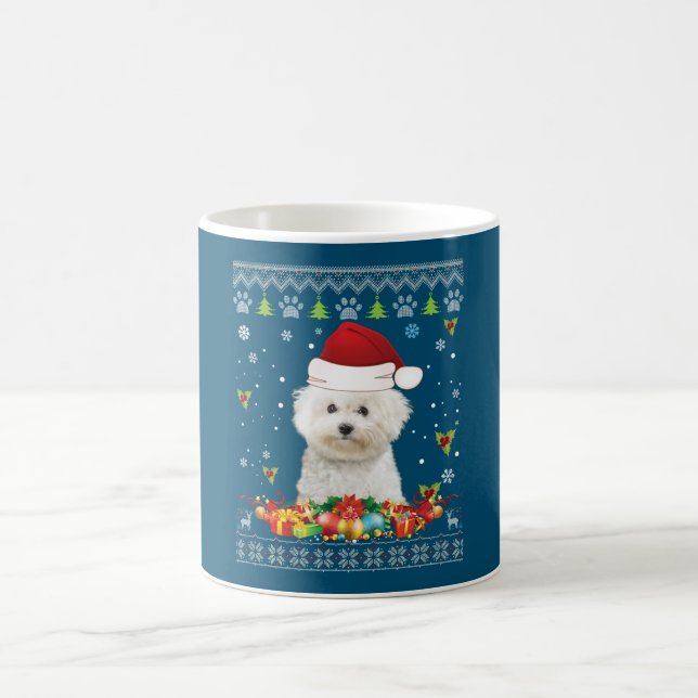 Merry Christmas Bichons Frise Dog Ugly Sweater Coffee Mug (Center)