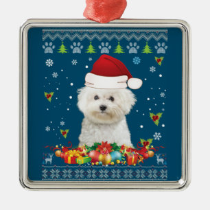 Merry Christmas Bichons Frise Dog Ugly Sweater Metal Ornament